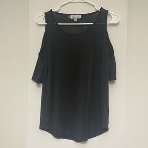 Women’s black cold shoulder semi sheer top